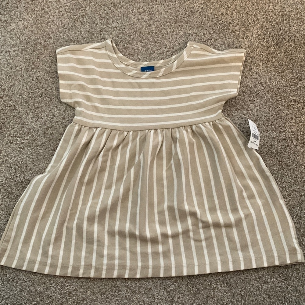Tan&White Striped Baby Girl Dress